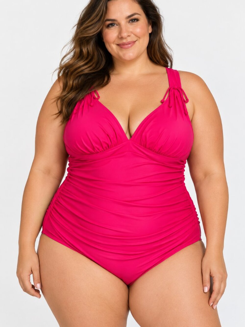 Swimsuits For All Size 24 Hot Pink Ruched One Piece Swimsuit NWOT Plus - Picture 3 of 8